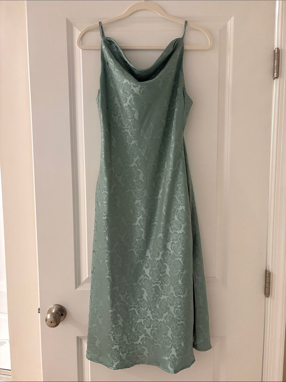 Lulu's Mint Green Floral Jacquard Cowl Neck Slip Dress